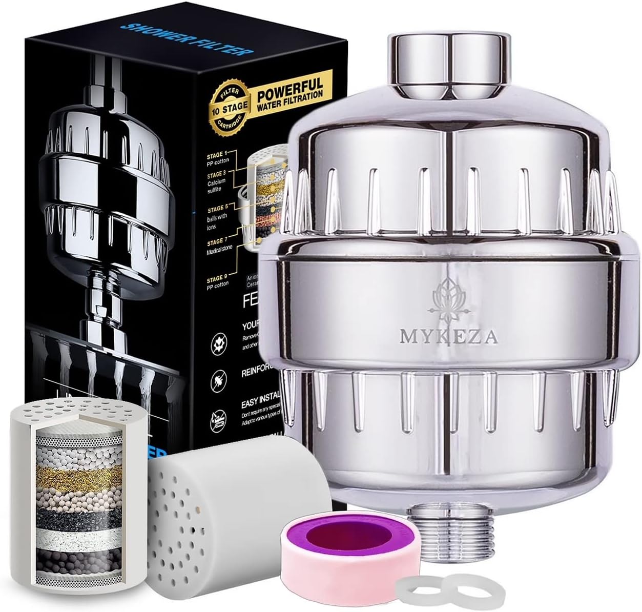 Mykeza MultiStage Shower Filter 15 Stage High Output Shower Head
