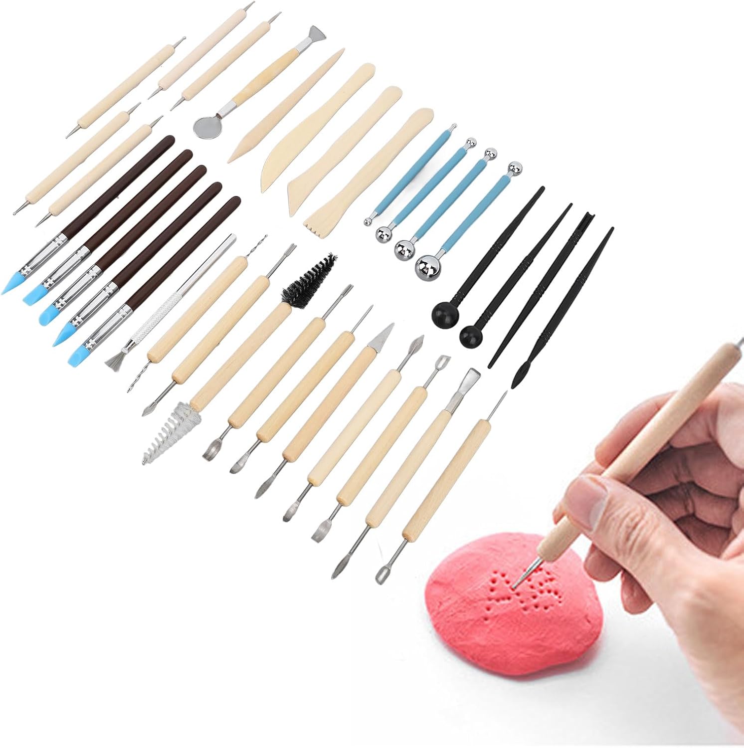 36 Piece Pottery Clay Sculpting Set for Ceramic Carving, Modeling, and Shaping - Comprehensive Kit for Dotting and Building Supplies - Includes Tools for Silicone Spot Drilling