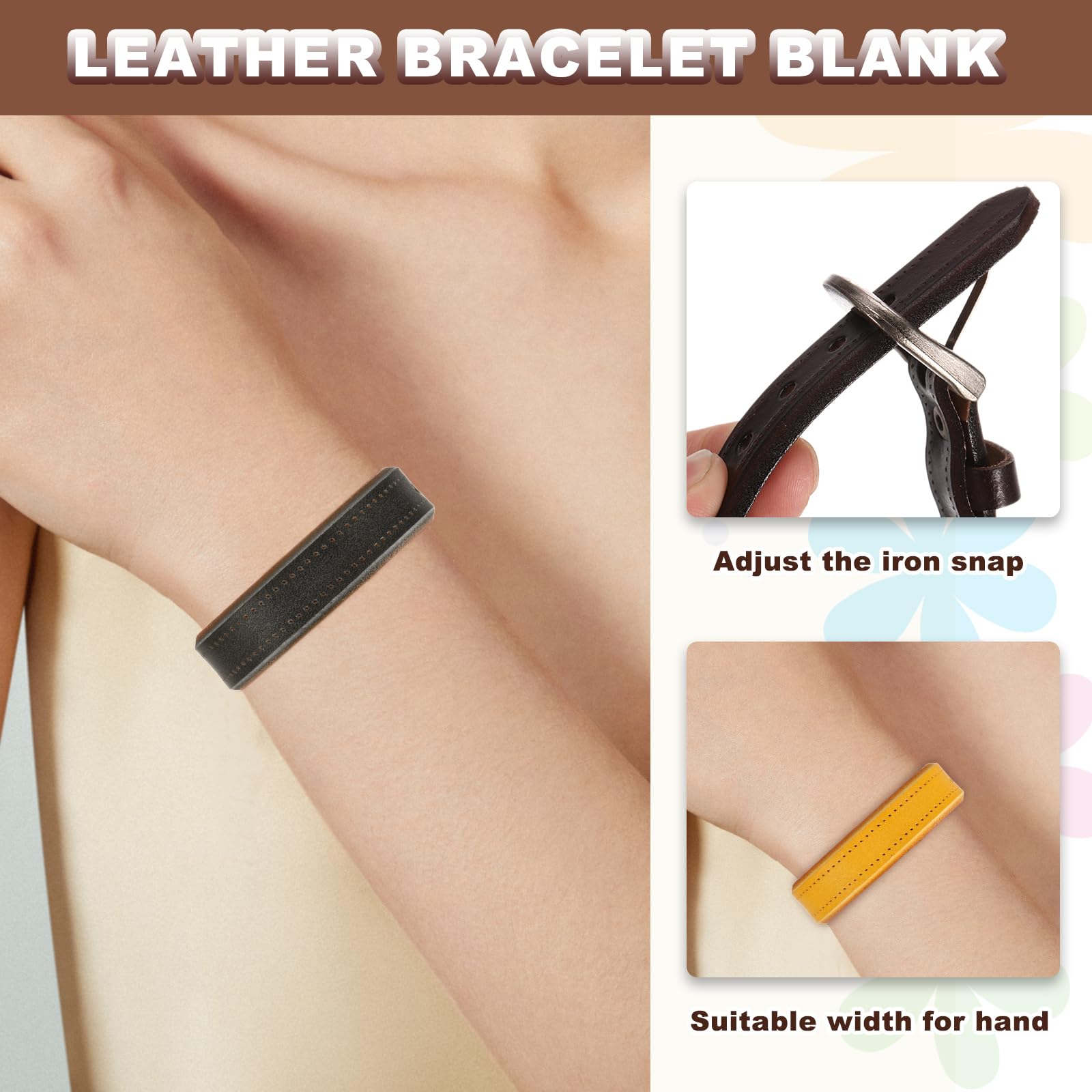 MECCANIXITY Plain Leather Bracelets Buckle Bangle Leather Snap Bracelets Adjustable Blank Wrist Cuffs DIY Craft Wristbands for Men Women Jewelry Making, Black