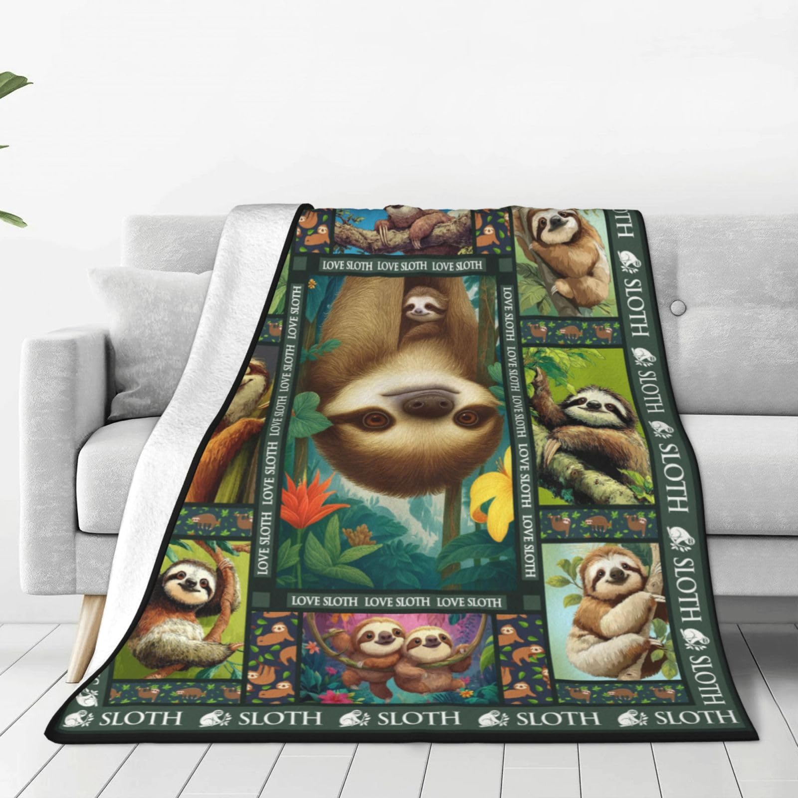 SweetFox Sloth Throw Blanket Cute Sloth Decor Gifts for Girls Fans 50"X40"