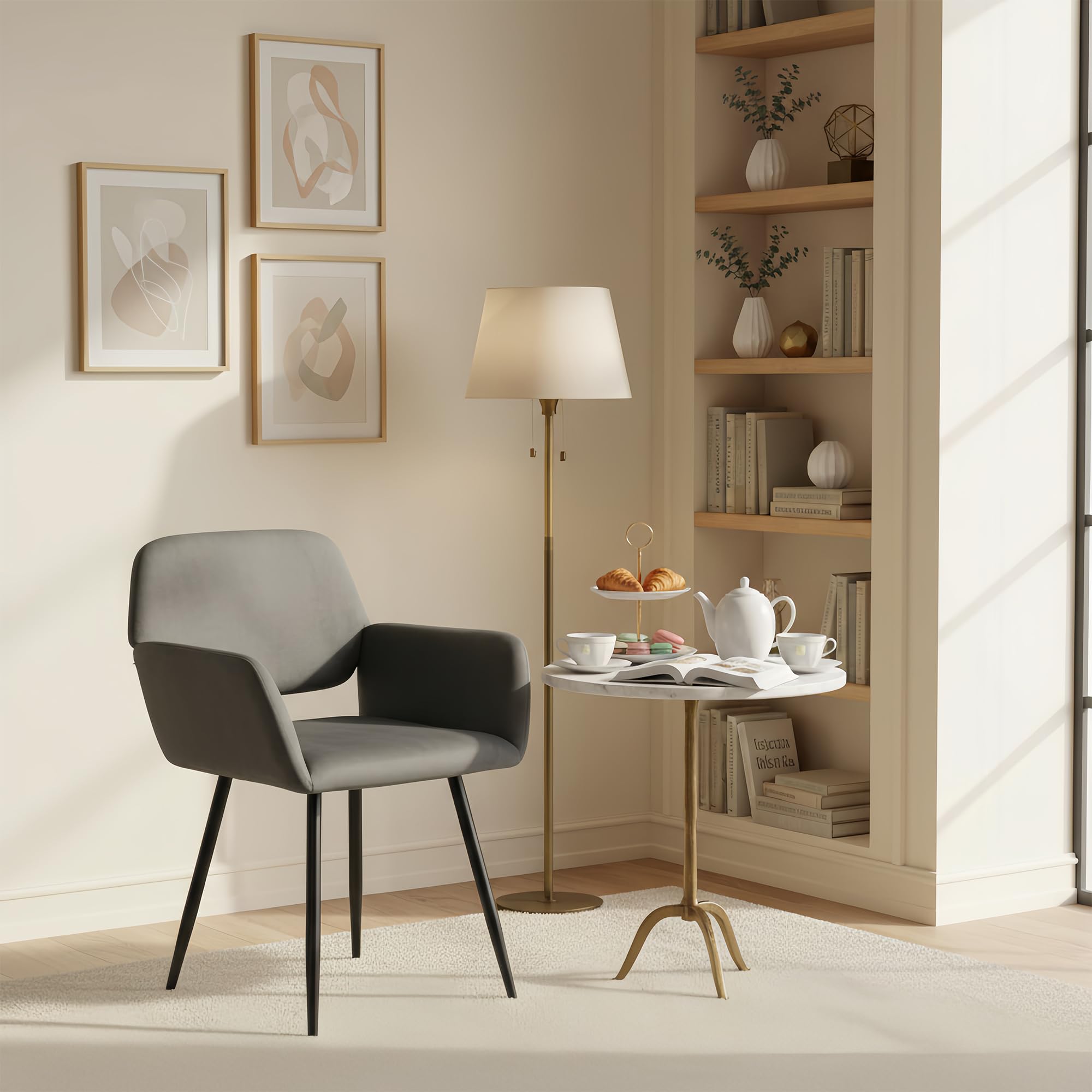 1 Pezzo Sedie Moderne Sala da Pranzo Imbottite per Cucina Grigia, Sedia Imbottita Cucina Moderna Scandinava con Braccioli per Sala da Pranzo/Soggiorno/Ristorante/Hotel/Velluto Grigio Scuro