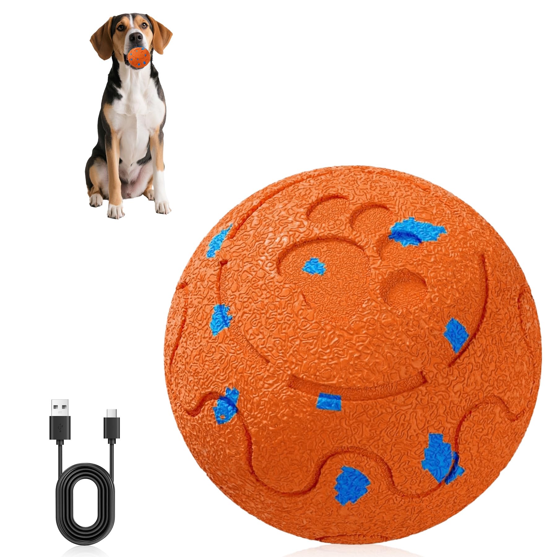 Hundespielzeug Intelligenz, Hundeball Welpenspielzeug Ball Wicked Ball Dog Ball, Intelligentes Interaktives Hundespielzeug mit 3 Spielmodi, Wasserdicht, Wiederaufladbar, für mittlere (orangefarben)