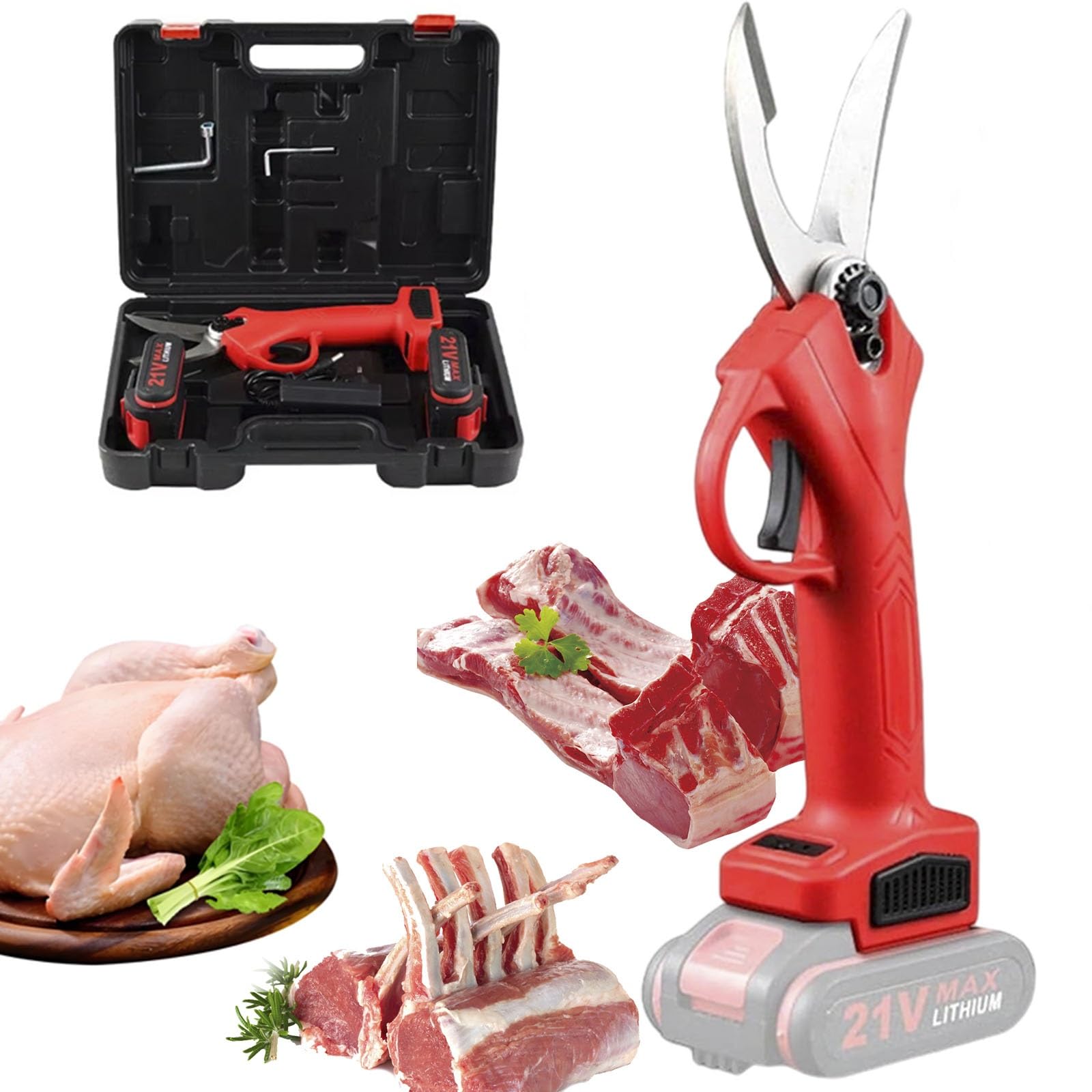 Tijeras de Cocina eléctricas de Alta Resistencia, Profesionales, inalámbricas, de Acero Inoxidable, for Cortar Huesos de Pollo, Aves, Aves de Corral, Carne de rapaz, Cangrejo y mariscos.