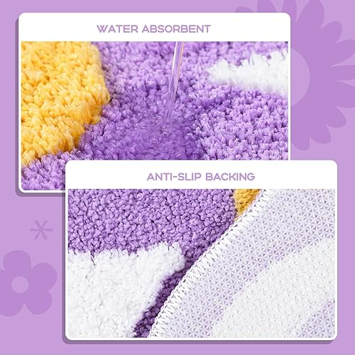 Miniatura 5 de TRUEDAYS Alfombras de Baño Linda Alfombra de Baño para Mujeres Pequeña Alfombra de Baño Absorbente de Agua Antideslizante Alfombra de Baño Púrpura