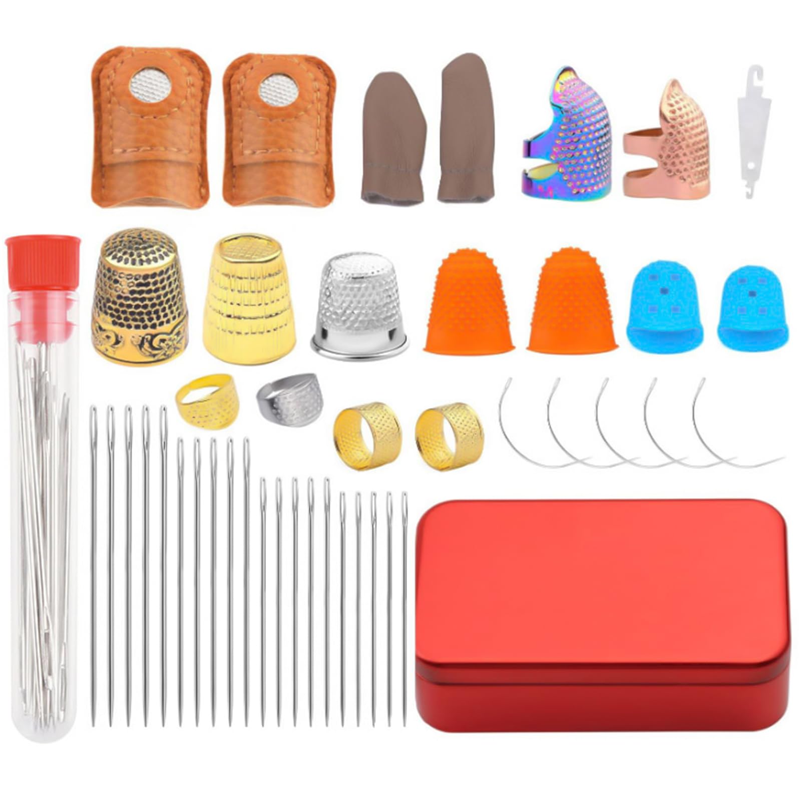 Lerpwige Sewing Set Leather Thimble And Sewing Needle Set Finger Tip Guards Metal Protector Coin Thimble Guards Thumb Tips Guard
