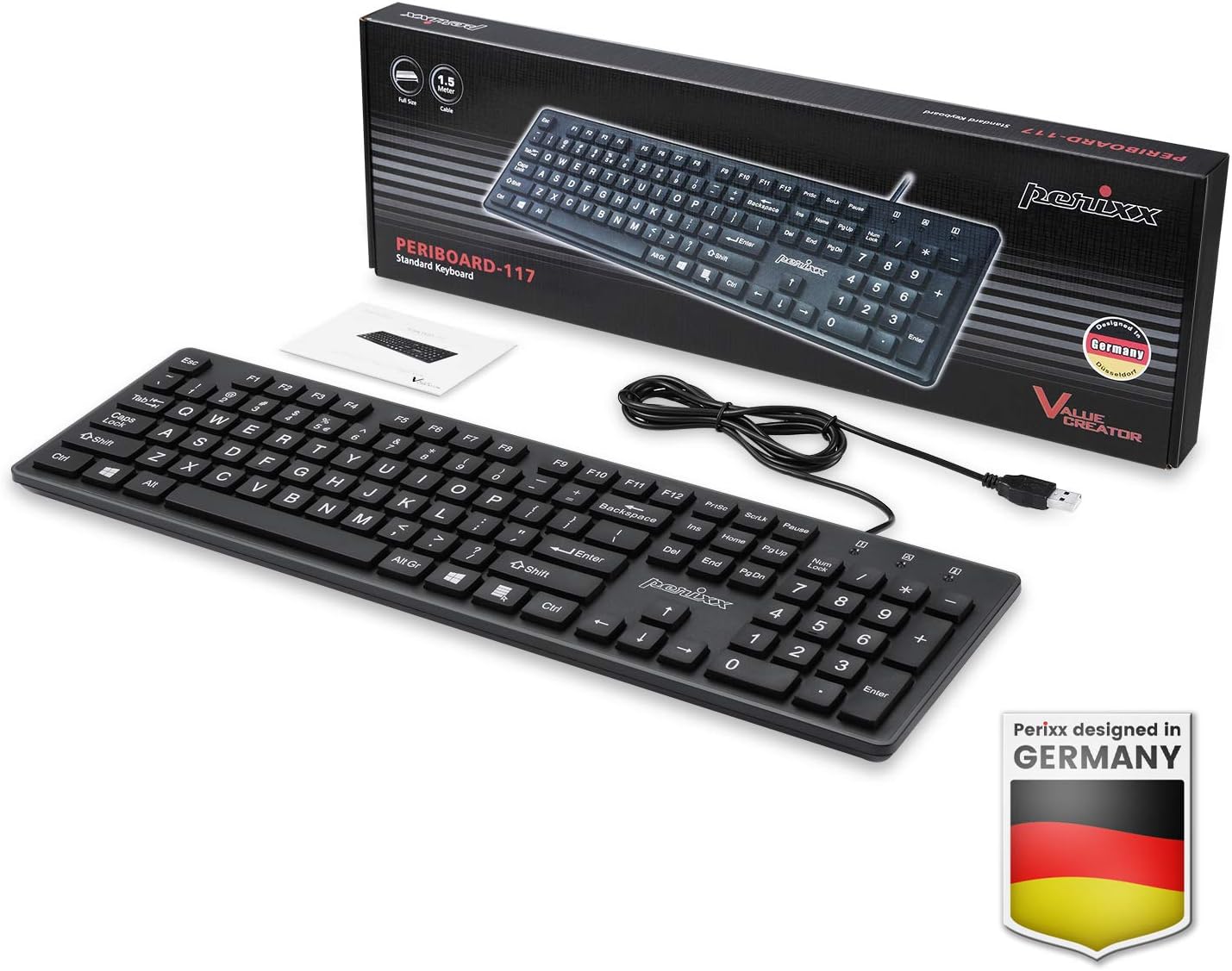Perixx PERIBOARD-117 Wired USB Keyboard with Standard US Layout and Chiclet Big Print Keys, Black : Electronics