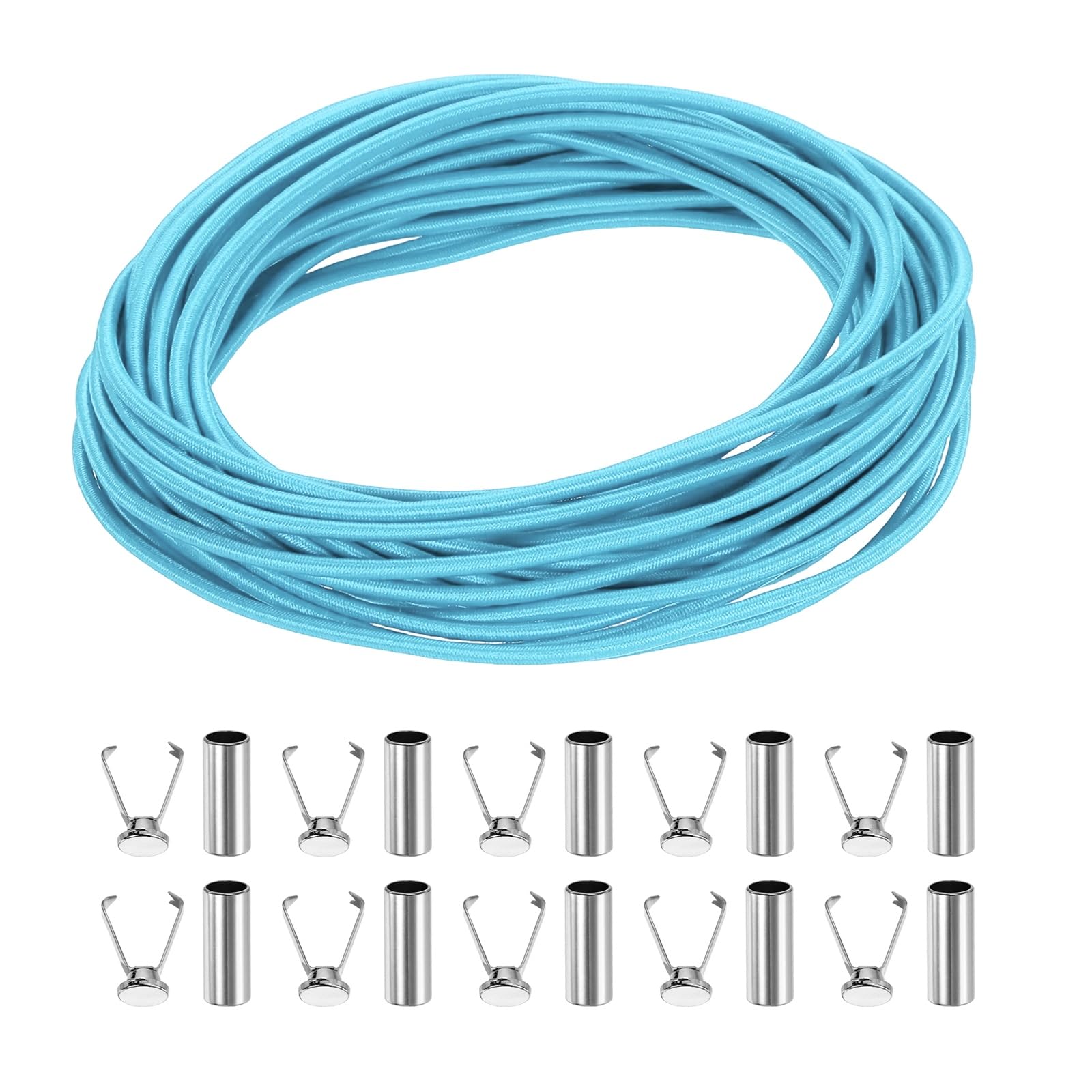 sourcing map Elastic Band Cord, 1/8 Inch x 98 ft Colored Round Elastic String with Cord End Caps, Polyester Stretch Beading Elastic Cord for Drawstring, Bracelets, Sewing, Notebook, Lake Blue