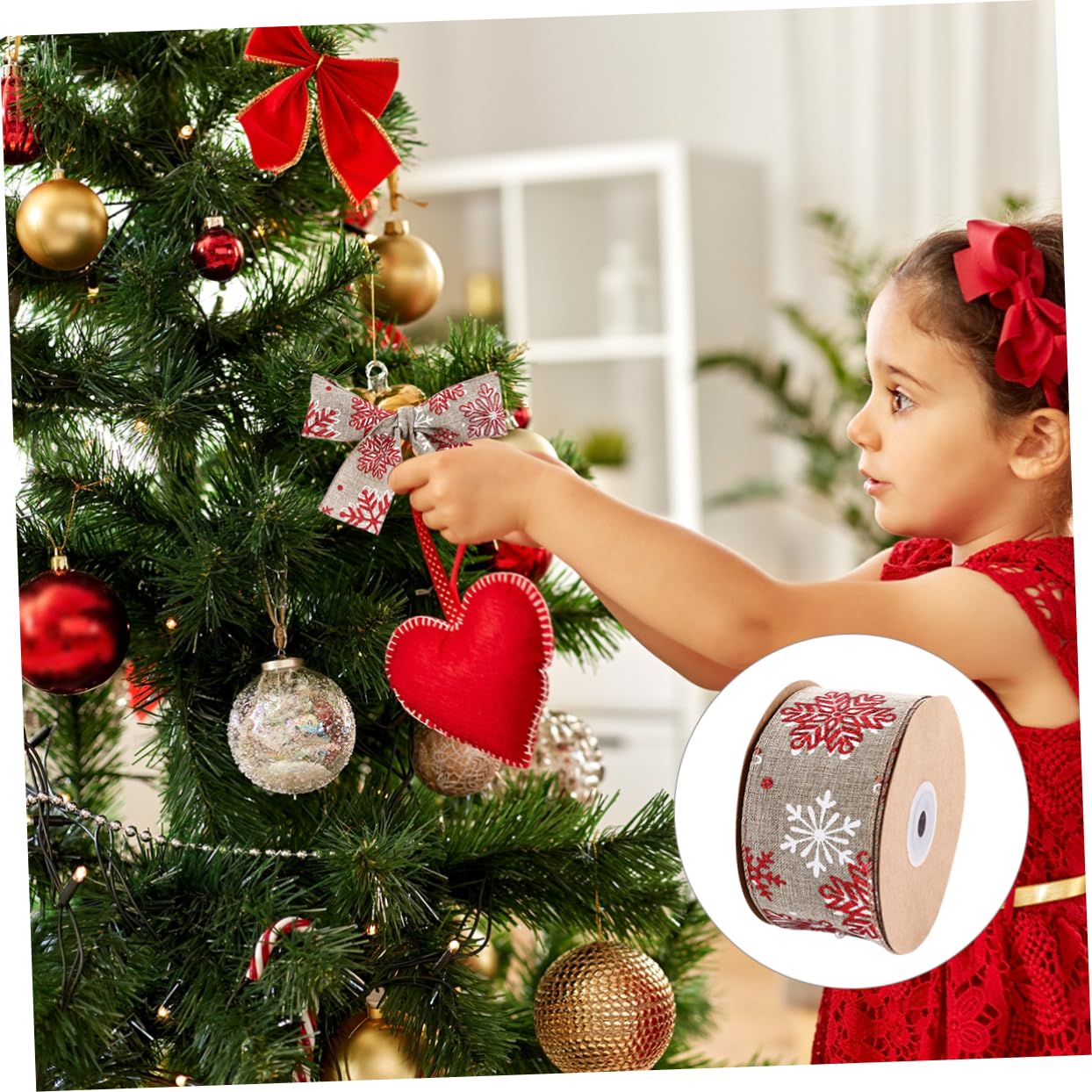 Angoily 3 Rollos Cinta Decorativa Navideña con Diseño de de Metros para Envolver Regalos Manualidades y Decoración de Árbol de Navidad