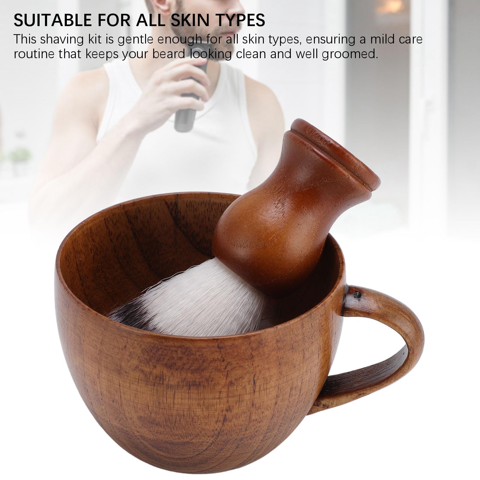Mens Shaving Brush and Bowl, Grooming Kit with Jujube Wood and Nylon for Travel and Business Trips