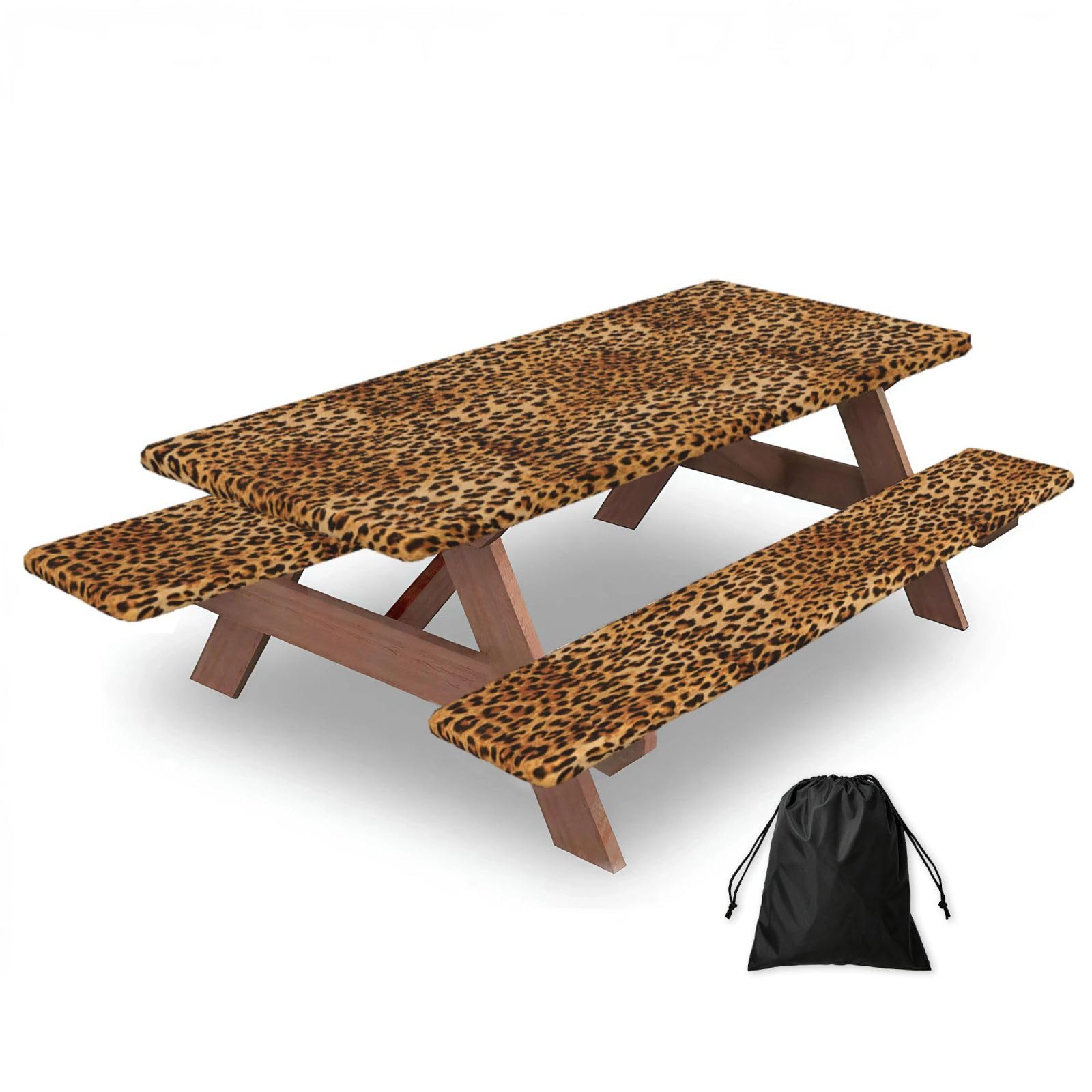 Yqxwjl Black Leopard Print Print Camping Essentials Waterproof Camping Table And Bench Cover With Drawstring Bag 183 Cm