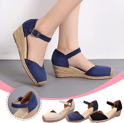 Miniatura 2 de Womenyiaor Sandalias de verano para mujer, con puntera cerrada, estilo casual, correa al tobillo, punta cerrada, alpargatas, sandalias de cuña