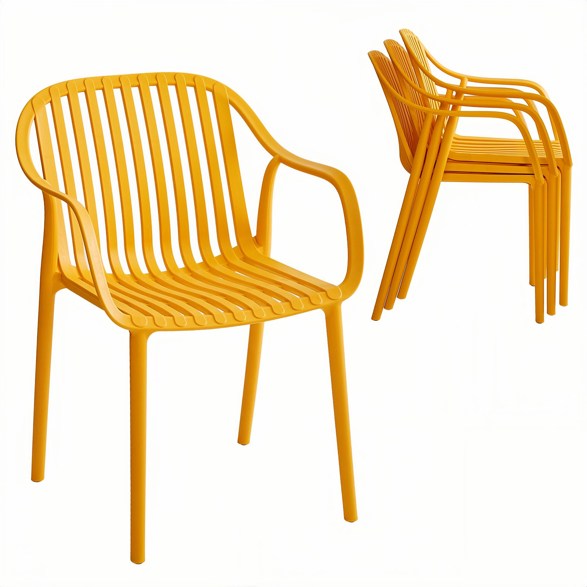 Xdeco Modern Stackable Outdoor & Indoor Plastic Dining Chairs Set, Armchairs Set, Weather-Resistant, Ideal for Patios, Cafes, and Home Use, Set of 4 (