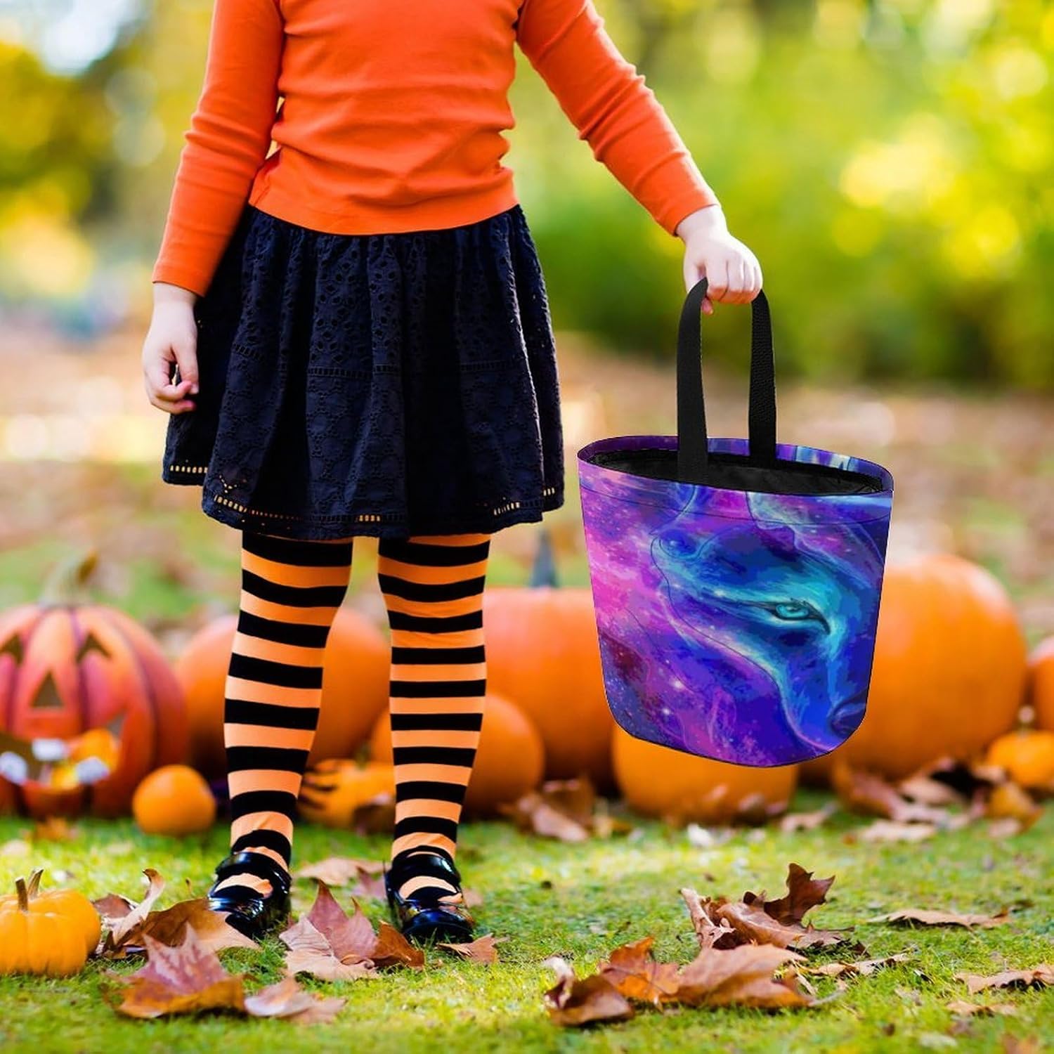 The Wolf in A Galaxy Halloween Treat Bag Reusable Candy Basket Tote Goody Bags Gift Party