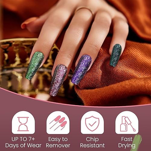 Miniatura 3 de U-Shinein Esmalte de uñas holográfico de camaleón, verde transparente, multicolor que cambia de color, secado rápido y duradero, esmalte de uñas