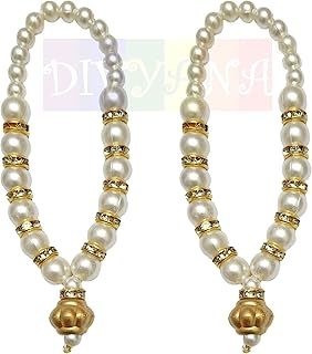 DIVYANA हैंडक्राफ़्टेड पर्ल बीड्स ज्वेलरी माला/कांथा हार/गॉड और देवी की मूर्तियों के लिए माला, 4 इंच, स्टोरेज बॉक्स के साथ 2 पीस का सेट