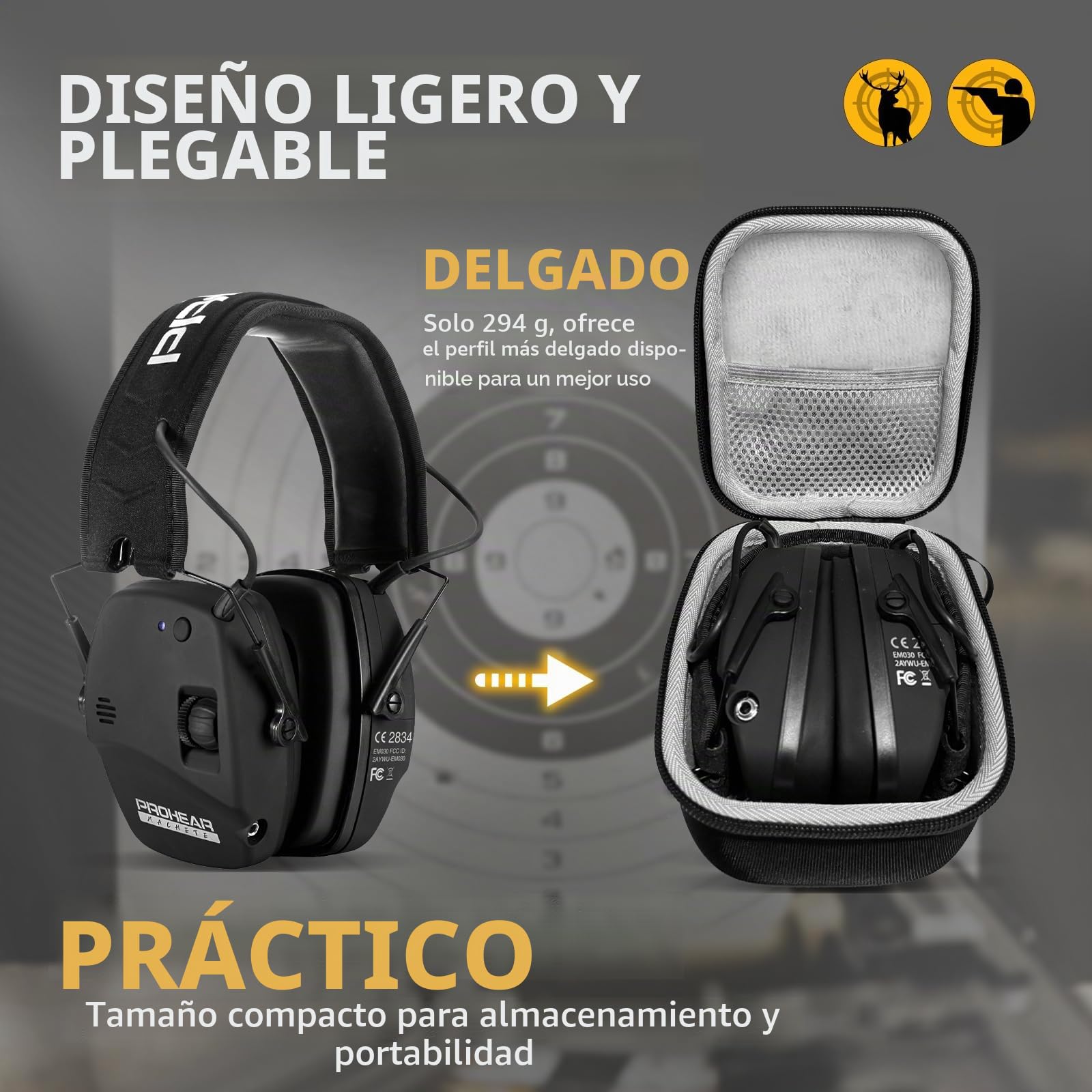 PROHEAR Protección auditiva electrónica para tiro, protector de oídos para campo de tiro, orejeras activas con reducción de ruido y amplificación de sonido para caza, NRR 22 dB SNR 27 dB, Negro, BT