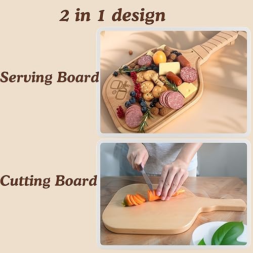 Miniatura 5 de Juego de 3 piezas de charcutería de pickleball y tabla de cortar con 2 posavasos para bebidas, regalos divertidos de pickleball para mujeres y