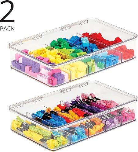 mDesign Organizador de plástico dividido para juguetes con tapa de bisagra para armario, armario, gabinete, 5 secciones, capacidad para bloques de