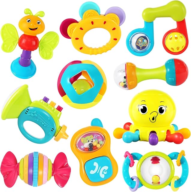 EastSun Baby Rattle Toys 0-6 Months Sensory Toy 10 Pcs Gift Set for 3 6 9 12 Month Newborn Infant Boys Girls Early Educational Toys