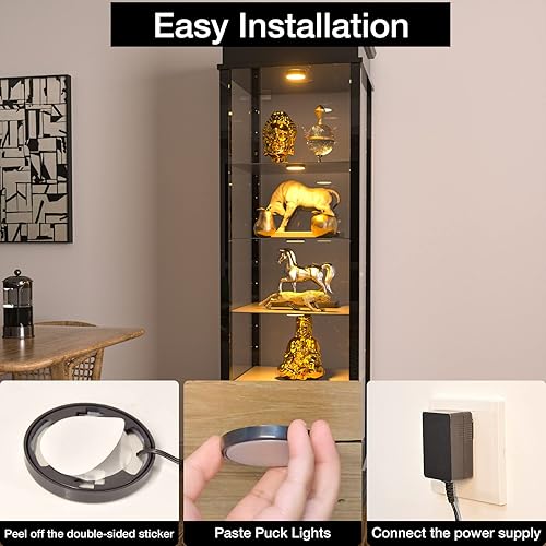 Miniatura 7 de WOBANE Luces LED de disco, kit de iluminación con cable para debajo del gabinete con control remoto, iluminación LED regulable para cocina, armario,