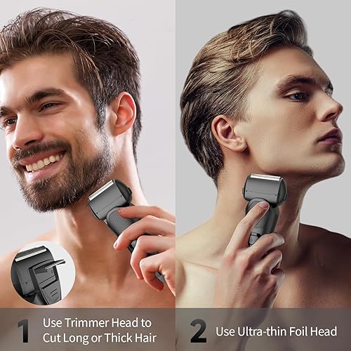 Miniatura 5 de Maquinilla de afeitar eléctrica para hombres con recortadora emergente, afeitadora de lámina mejorada con 3 cuchillas flotantes IPX7, impermeable,