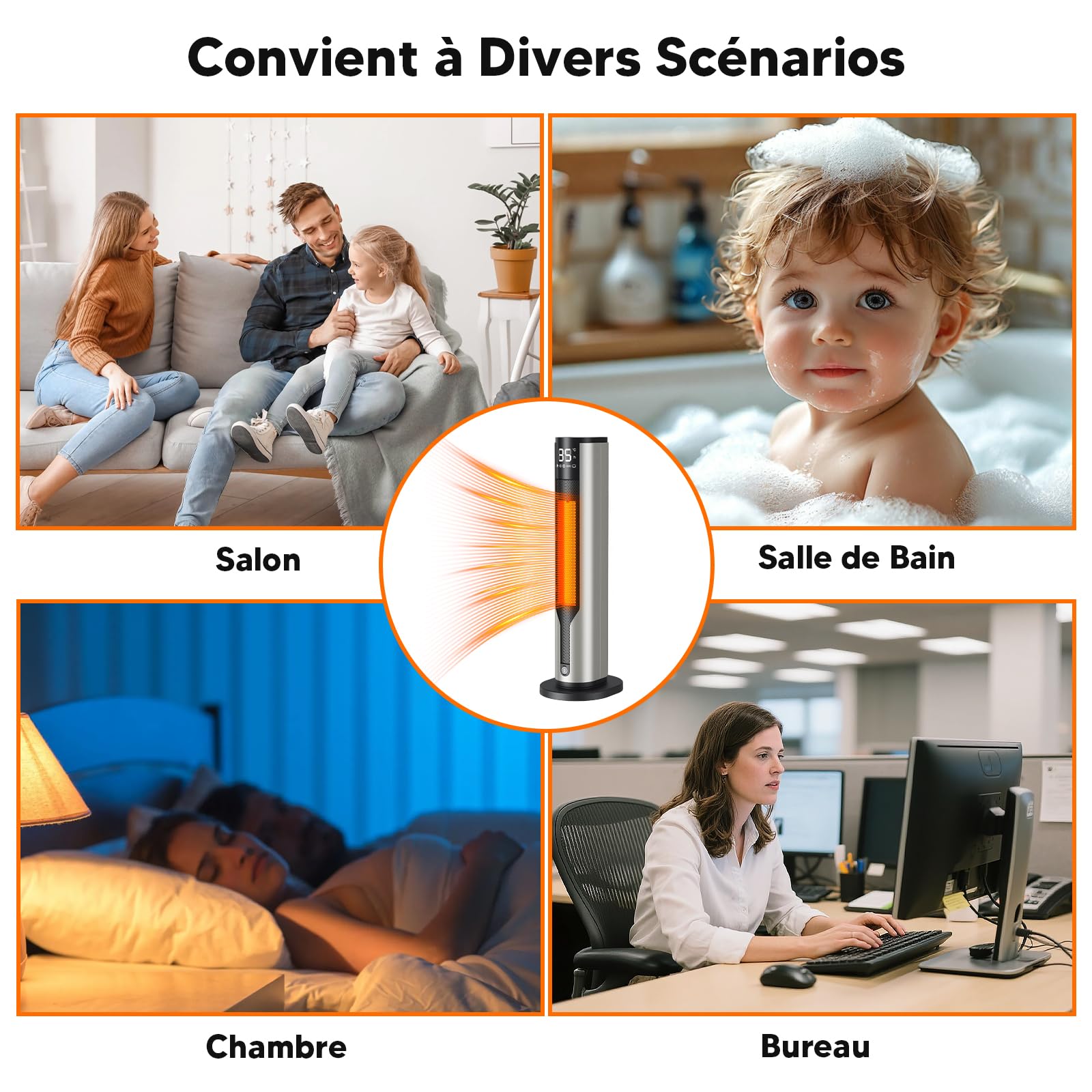 Ultra Silencieux Chauffage d’Appoint 2000W PTC - Radiateur Electrique Économe & Sécurisé, 3 Modes & ECO, Anti-chute/Surchauffe, Télécommande, Minuterie, Chauffage Soufflant Rapide pour Bureau/Chambre