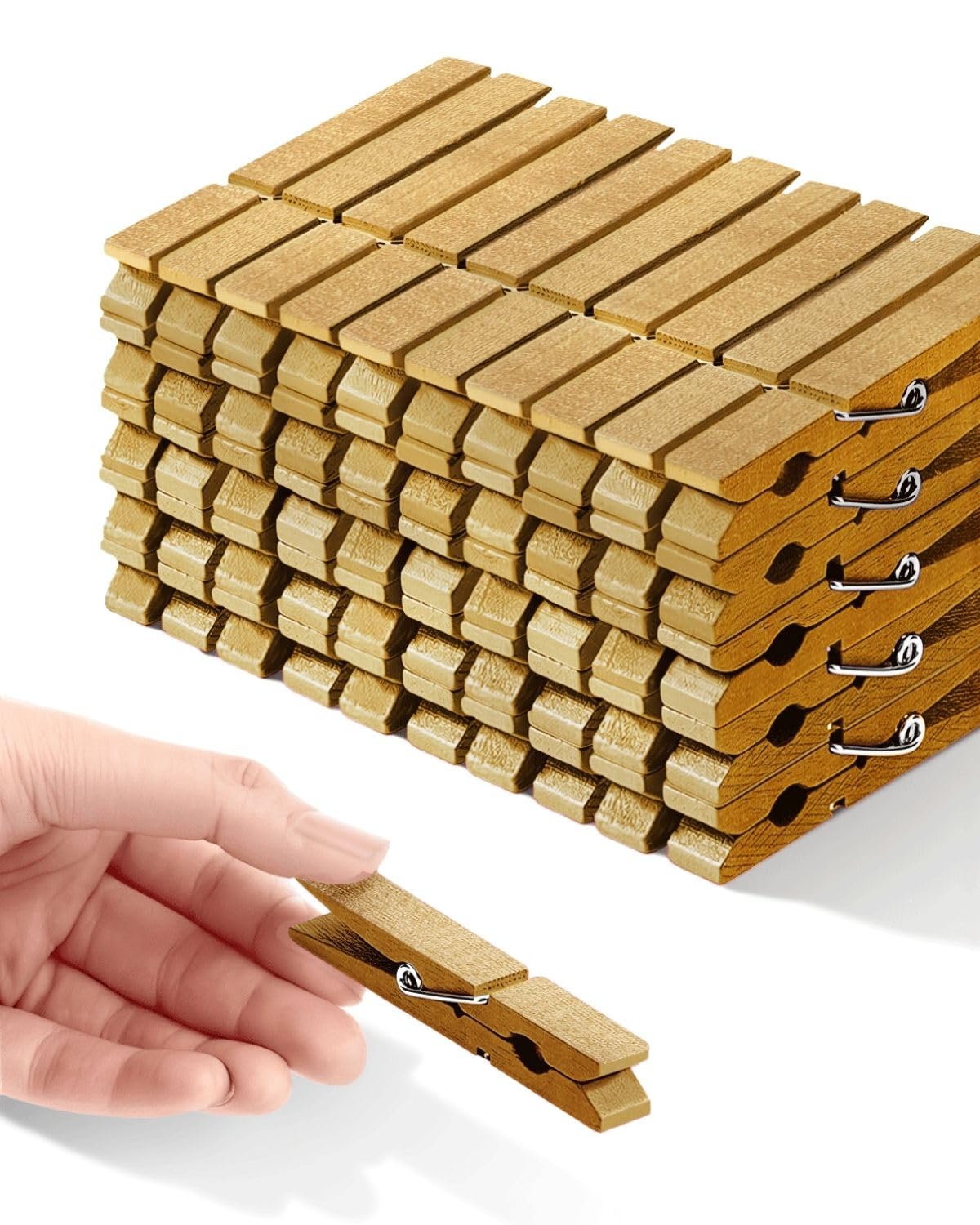 Colored Clothespins, Colorful Clothes Pins Wooden Clips Rainbow Colors 50 Pack Decorative Crafts Pegs Photos Pictures Decoration Clip Clothing Hanging Closepins, 2.83 Inch (Gold)