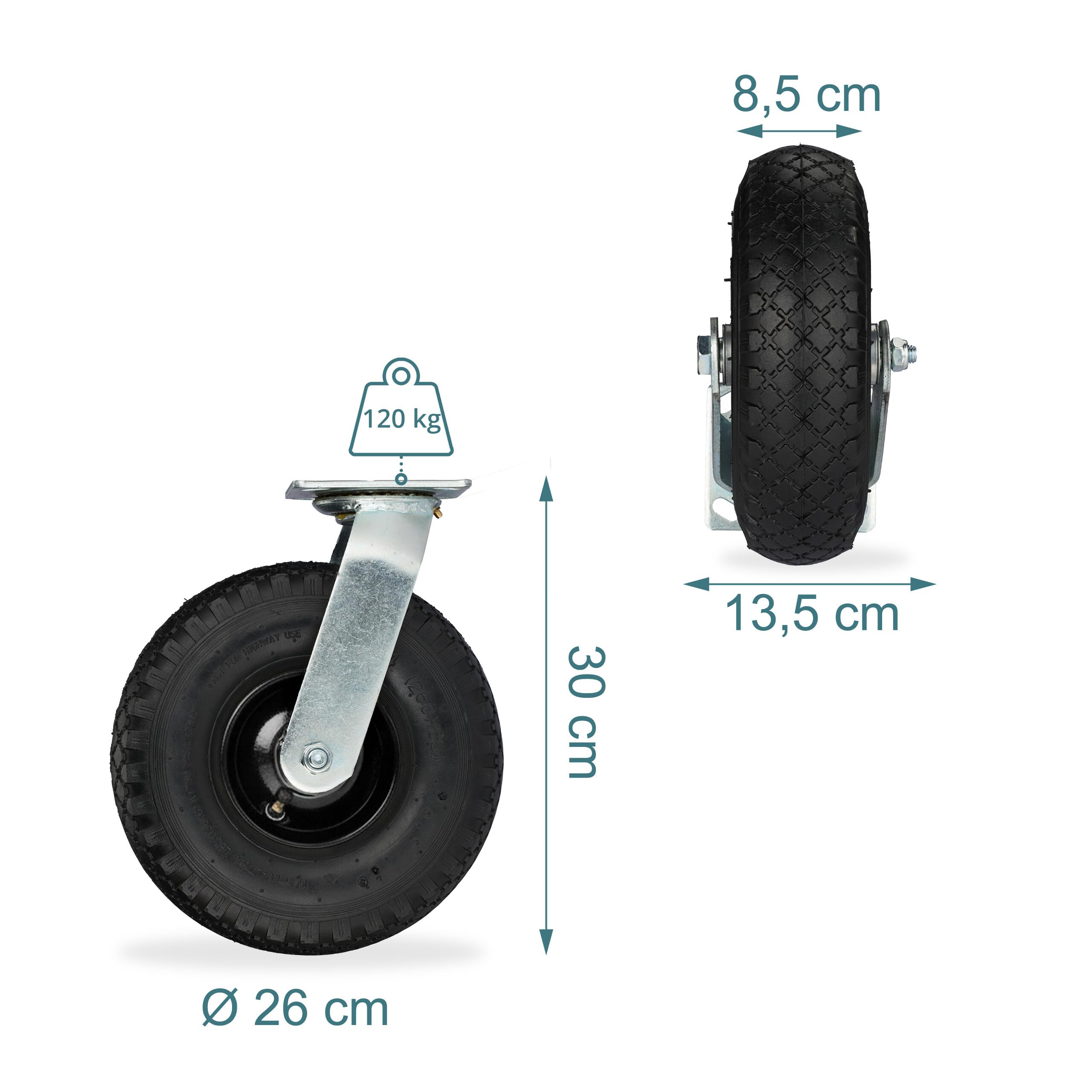 Relaxdays 2 Ruote per Carrello Girevoli 3.00-4, Rotelle per Mobili e Carico da 120 kg, Gomma Gonfiabile, Vari Colori
