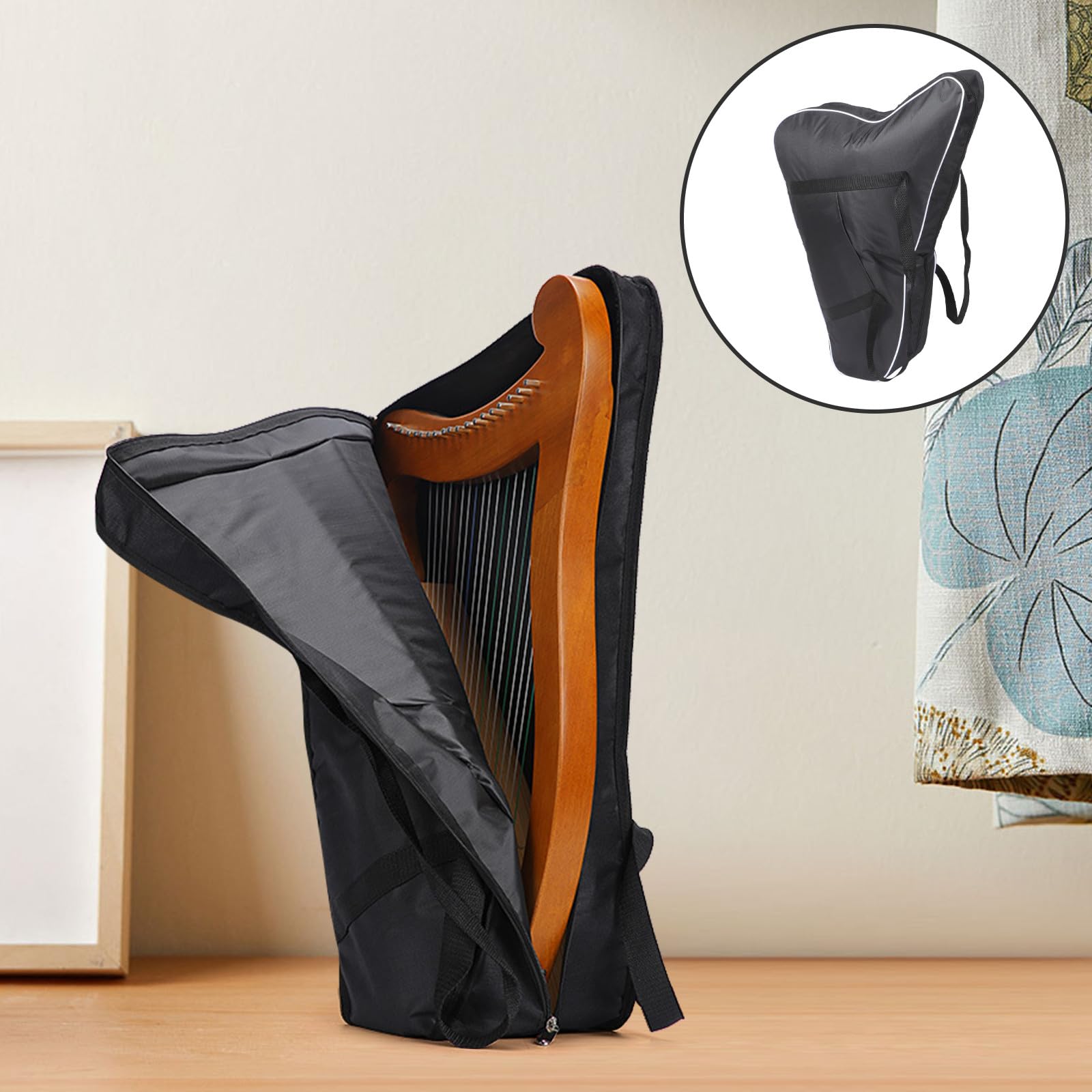 Paquet Doublure Souple pour Harpe et Lyre Noir en Tissu Oxford et Poignée Simple Étui de Rangement Pratique pour Instrument de Musique Portable