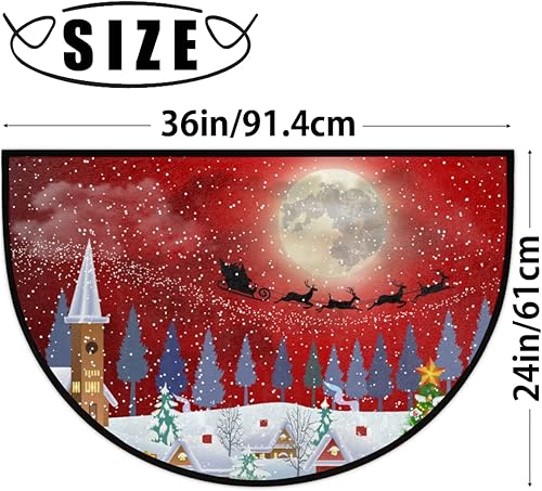 Miniatura 3 de cfpolar Tapete semicircular de Navidad, tapete semicírculo rojo con alce, antideslizante, suave para exteriores, resistente al desgaste, tapete de