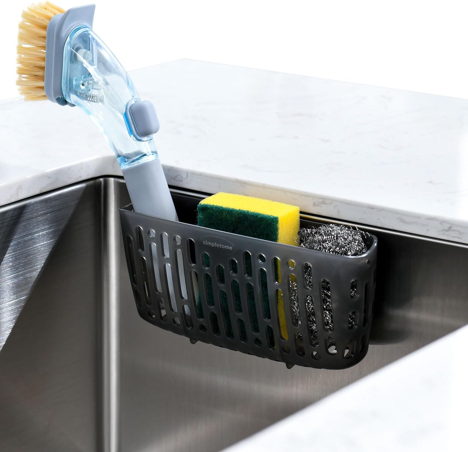 Sink Caddy Basket, Sinkware Organizer, 3X Strong Suction Cups Or Countertop (Translucent Grey)