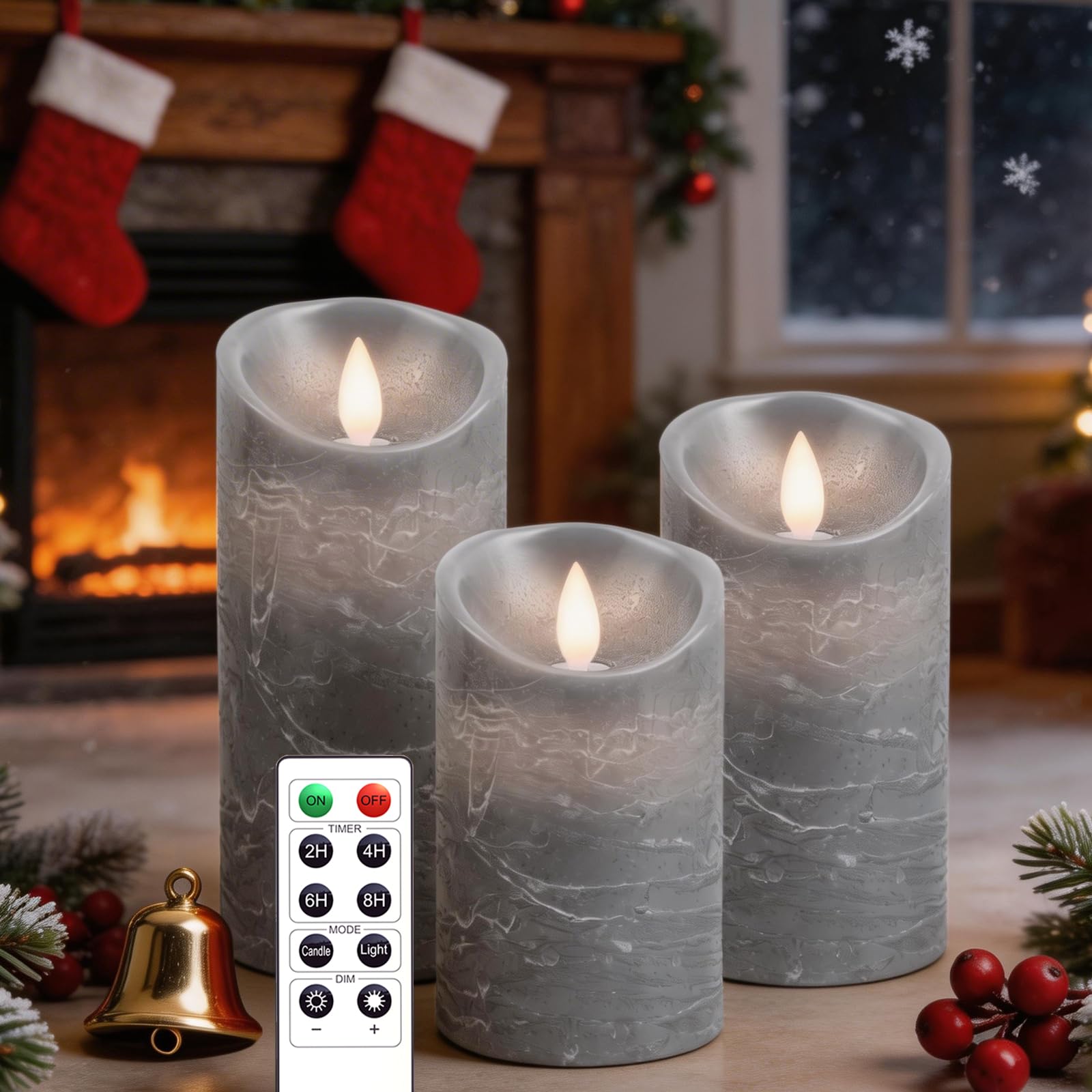 AiiBowy LED Candles [Set of 3] Flameless Candle Real Wax Flickering Dimmable with Battery Remote Control Christmas Candles LED Flames 4 inches / 5 inches / 6 Inch Table Decoration Living Room — image 1