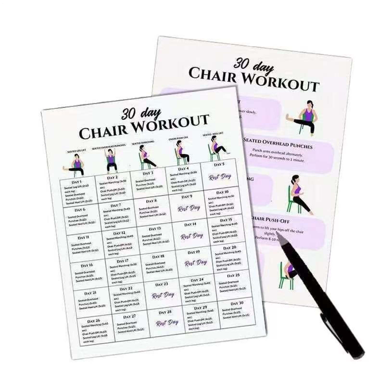 Chair Yoga for Seniors | 30-Day Fitness Poster,Chair Exercise Chart - for Adults Beginners Travel Morning Working Fitness Friends Sports Athletes Gym Strength