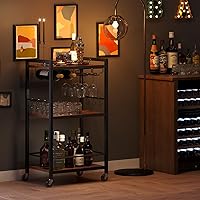 Vista 7 de TUTOTAK Carrito de bar, carrito de servicio para bar doméstico, carrito para microondas, carrito de bebidas, estante de cocina móvil con botellero