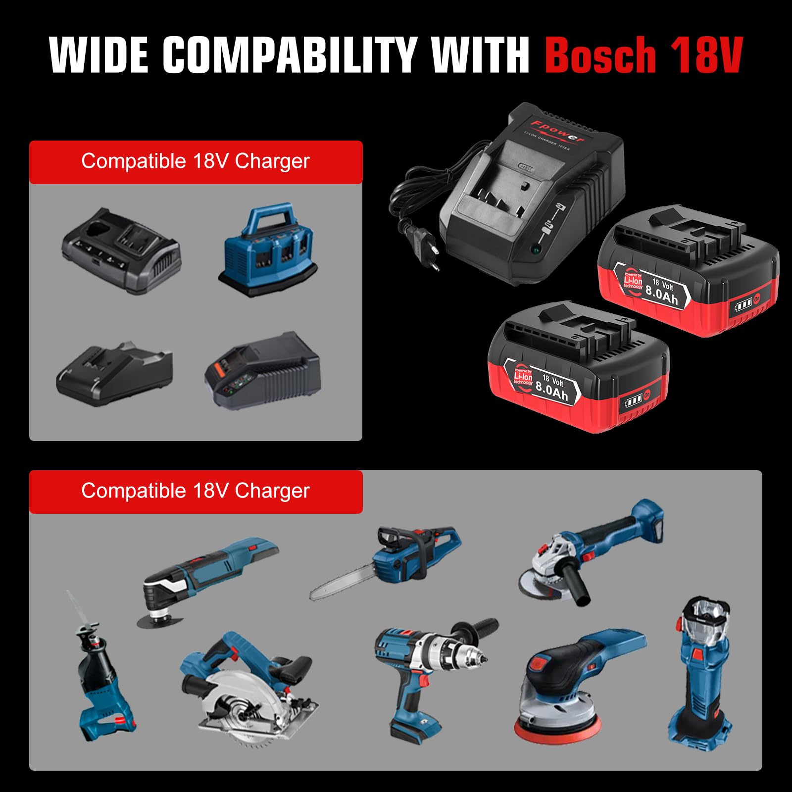 4 X 8000mAh Compatible avec Bosch Professional 18V Système GBA Batterie