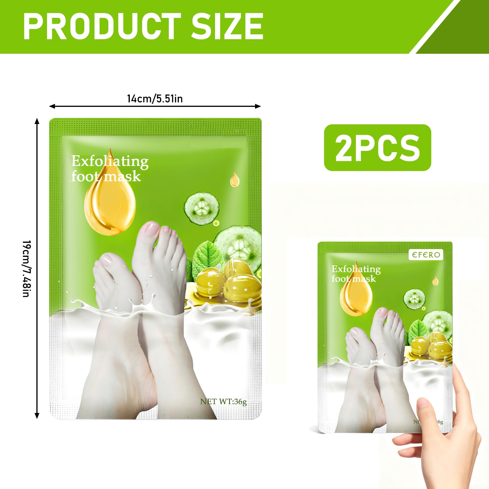 2 Paires Masque Pied, Masque Pied Exfoliant Peeling pour Pieds Très Secs et Abîmés, avec Acide Lactique Naturel, Olive et Glycérine, Soin Nourrissant et Hydratant pour Tous Types de Peau.