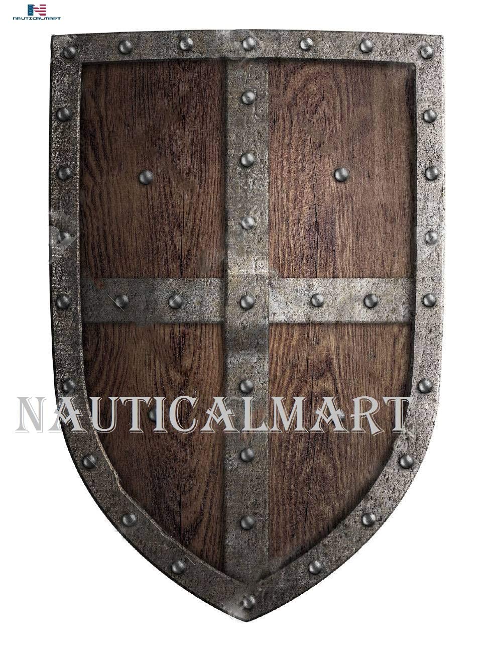 Nautical-Mart Wooden Shield Medieval Crusader - SCA/LARP/Norse/Norway/Antique/Armor