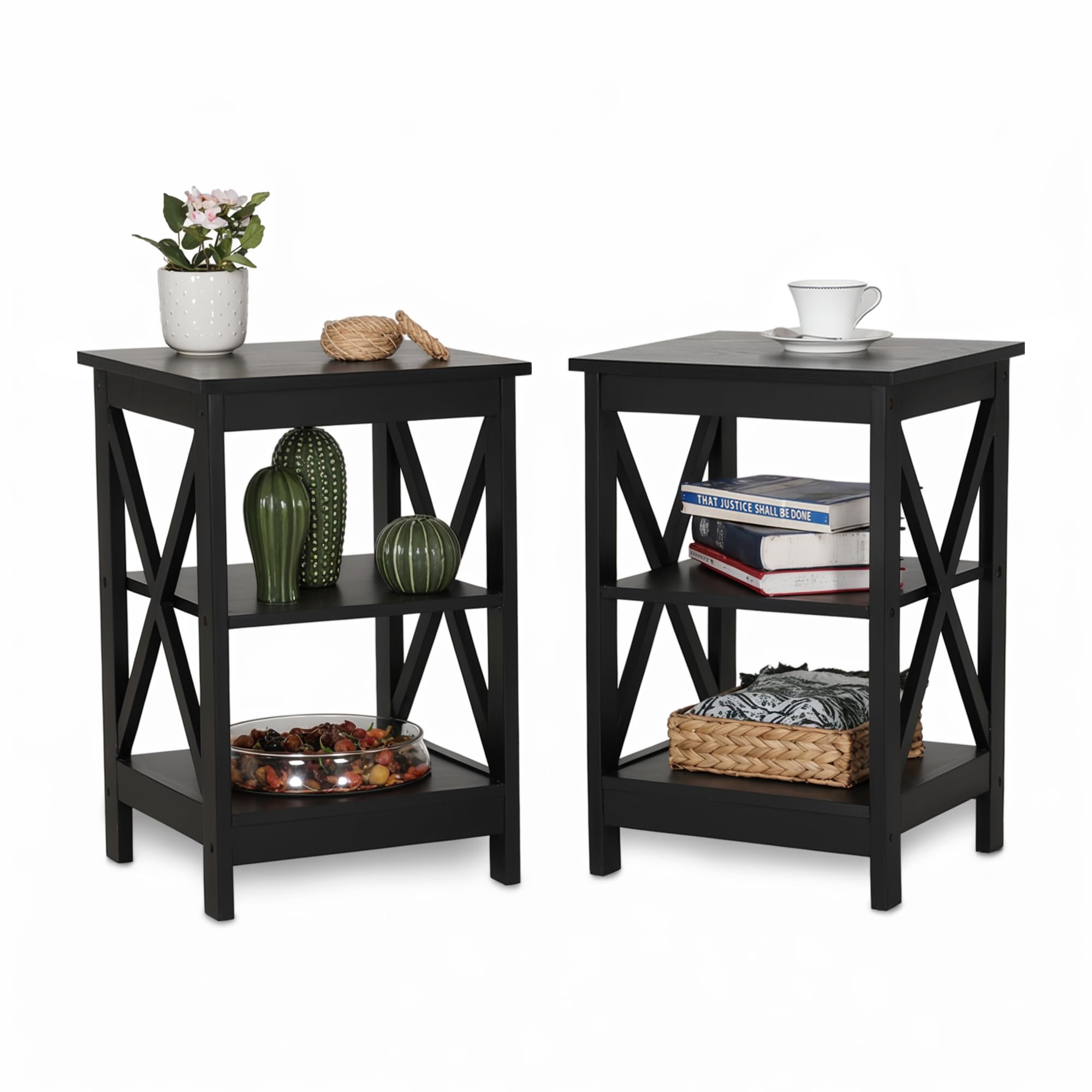 Side Tables, Small End Table Set of 2 for Living Room,Modern Nightstands for Bedroom,Wood Side Table,Black