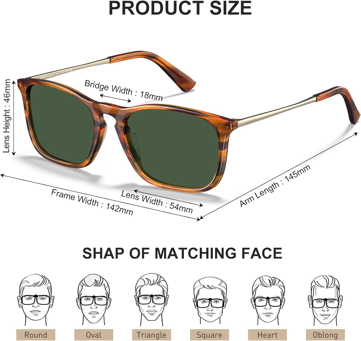 CARFIA Vintage Polarized Sunglasses for Men Women Lightweight Durable Design with UV Protection CA5200 - Image 5