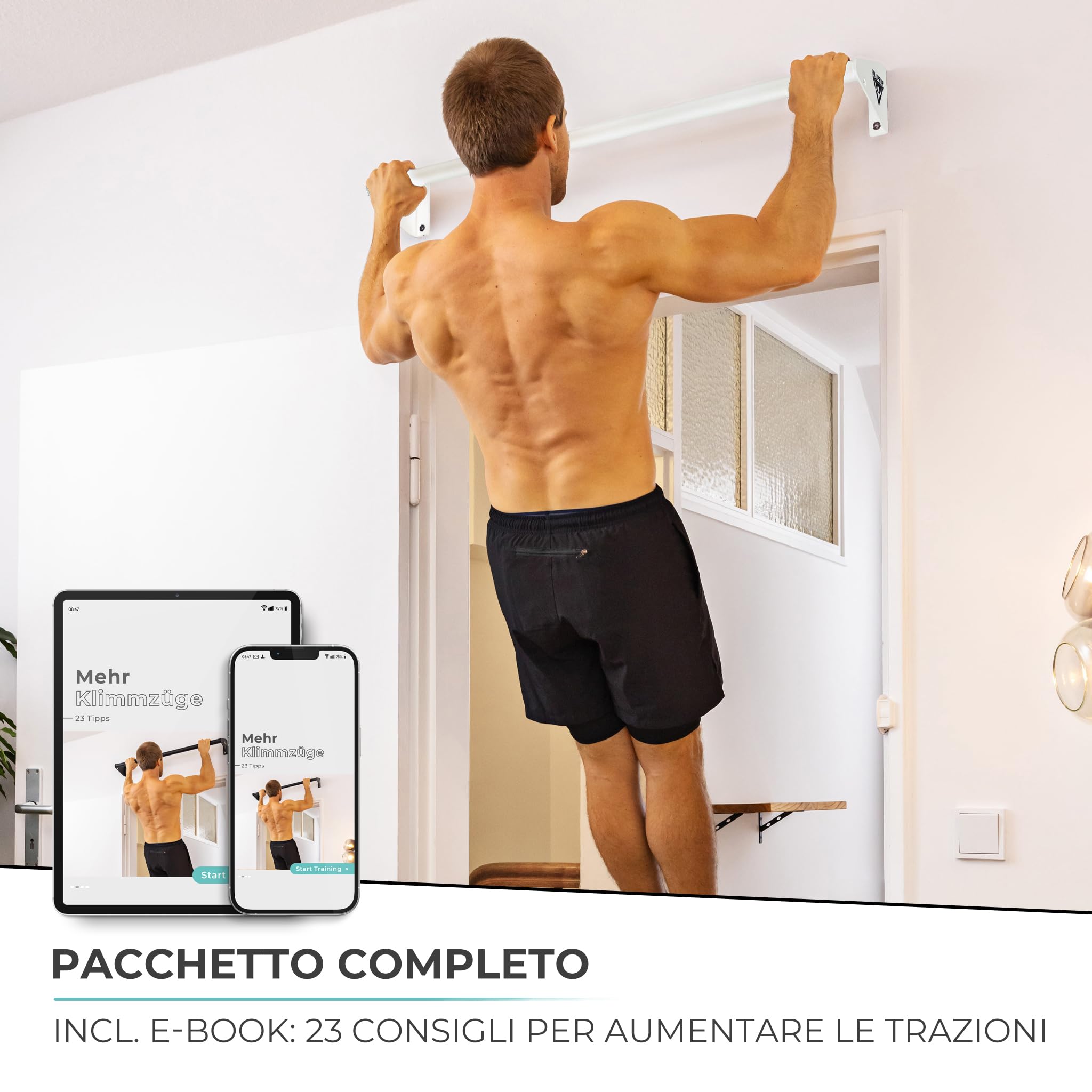 PULLUP & DIP Barra trazioni a muro - Antiscivolo Barra per trazioni pesanti ideale per trazioni, chin-up, sollevamento gambe e anelli da ginnastica in acciaio.