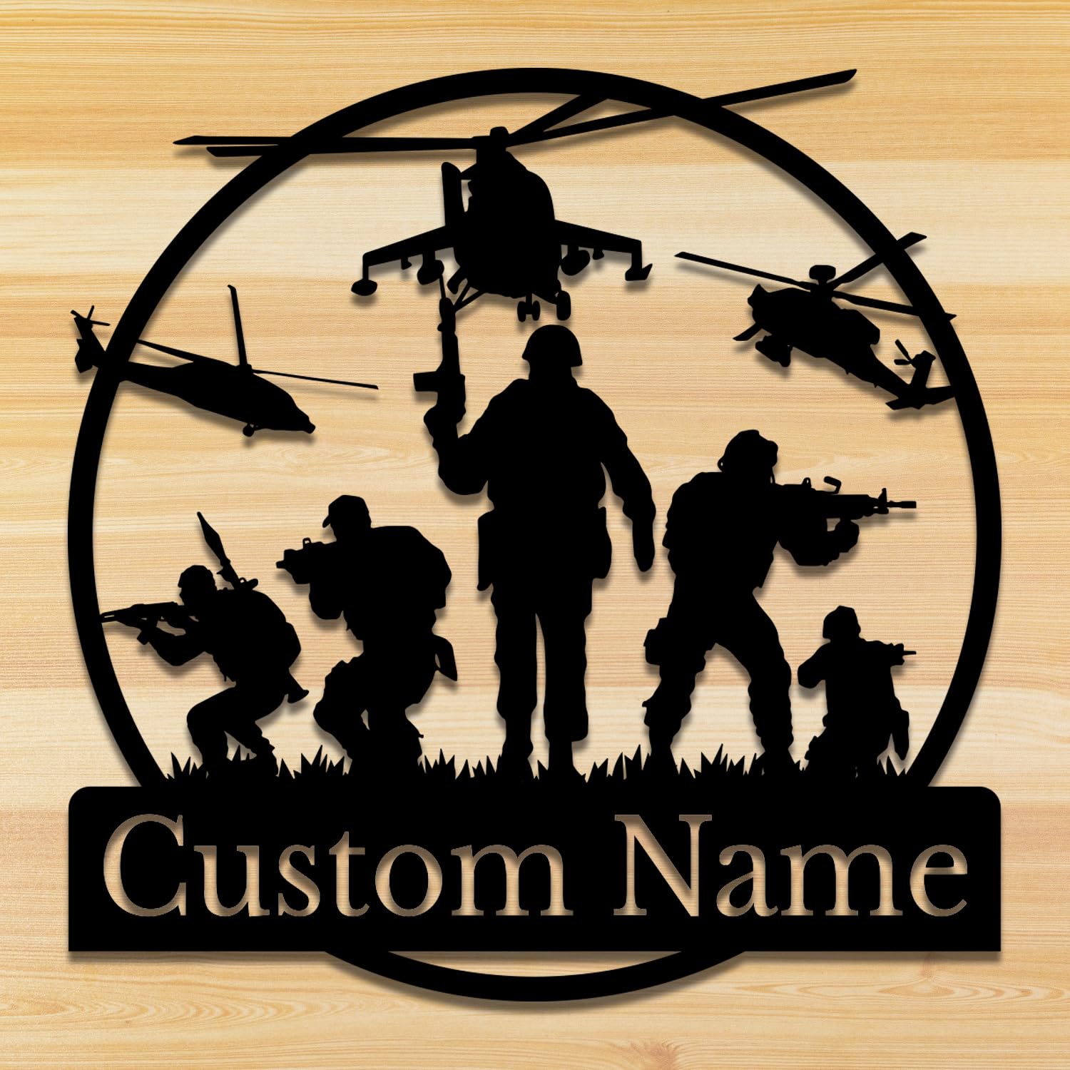 Senyer Men's Style-2 Personalized Army Soldiers Silhouette Name Metal Sign, Custom Us Policeman Metal Art, Gift For Dad, Military Wall Decor (Style-2)