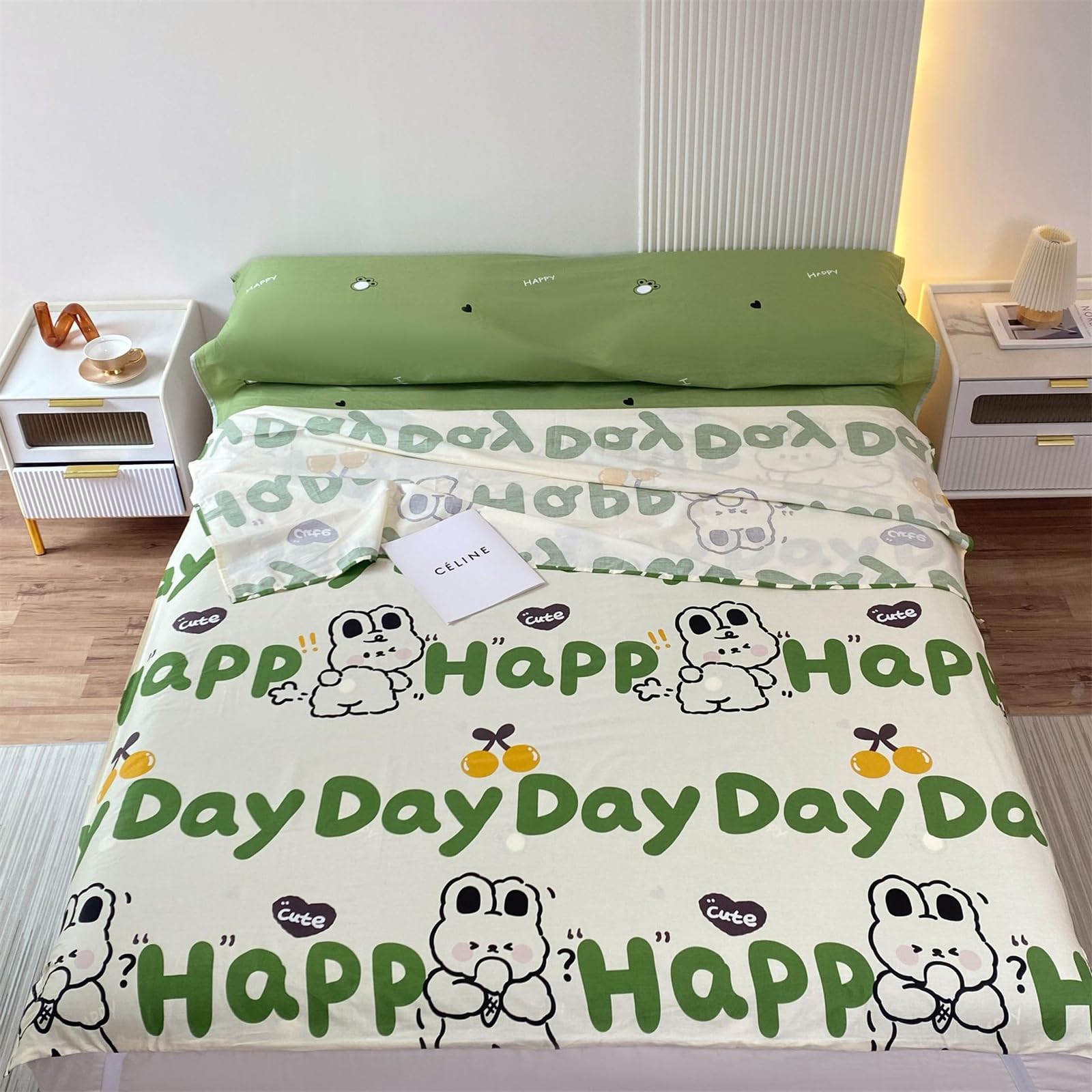 Highdi Sleeping Bag Liner Travel, Sleeping Bag Liners for Adults Portable Lightweight Sleeping Bag Soft Prevent Dirty Sleep Bag Liner with Pillow Slot for Hostels (Cute Rabbit,120 * 210)
