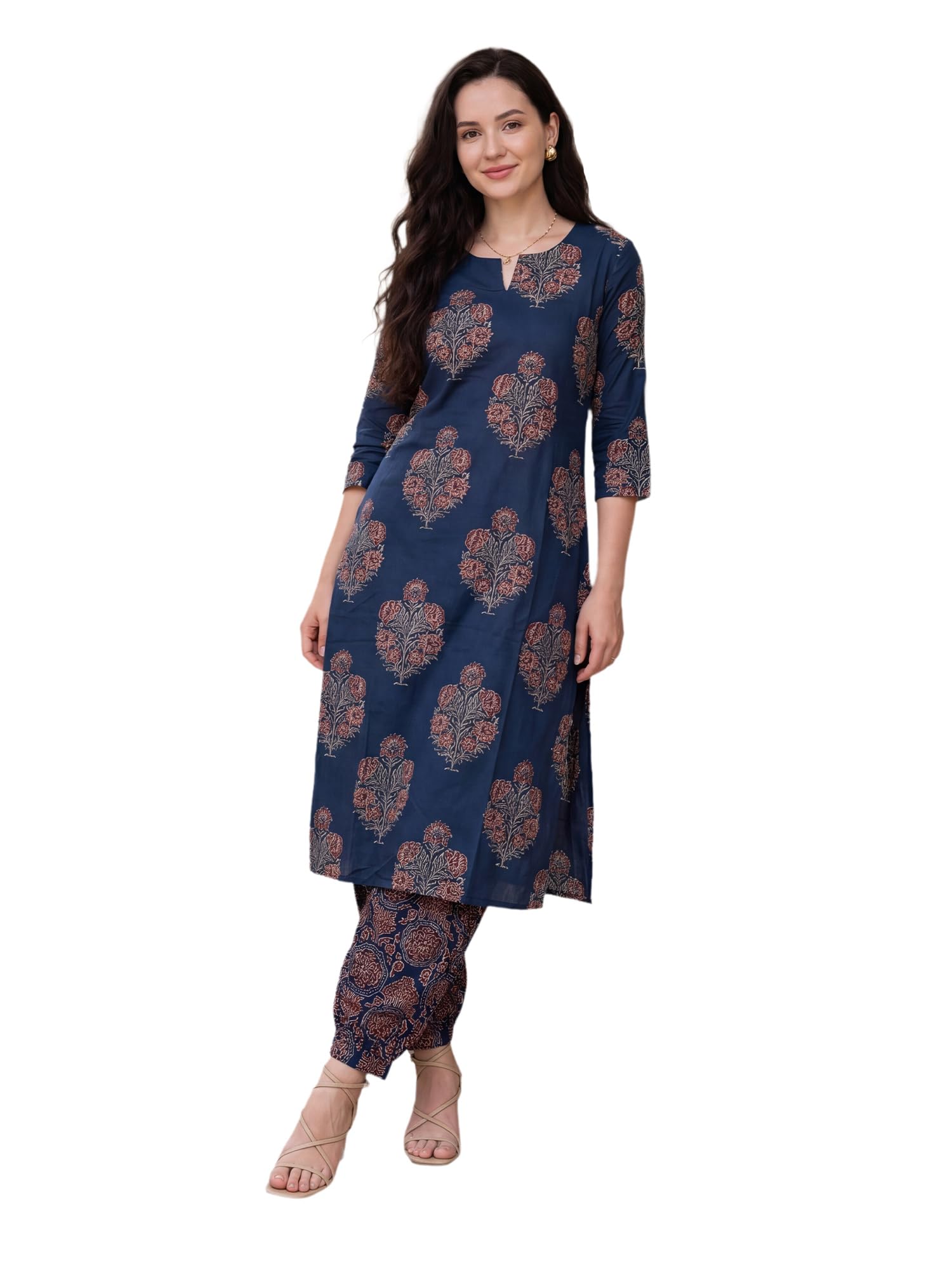 Women Pure Cotton Printed Straight Kurta Set with Palazzo Pants - Ethnic Wear | Cord Set For Women Cotton