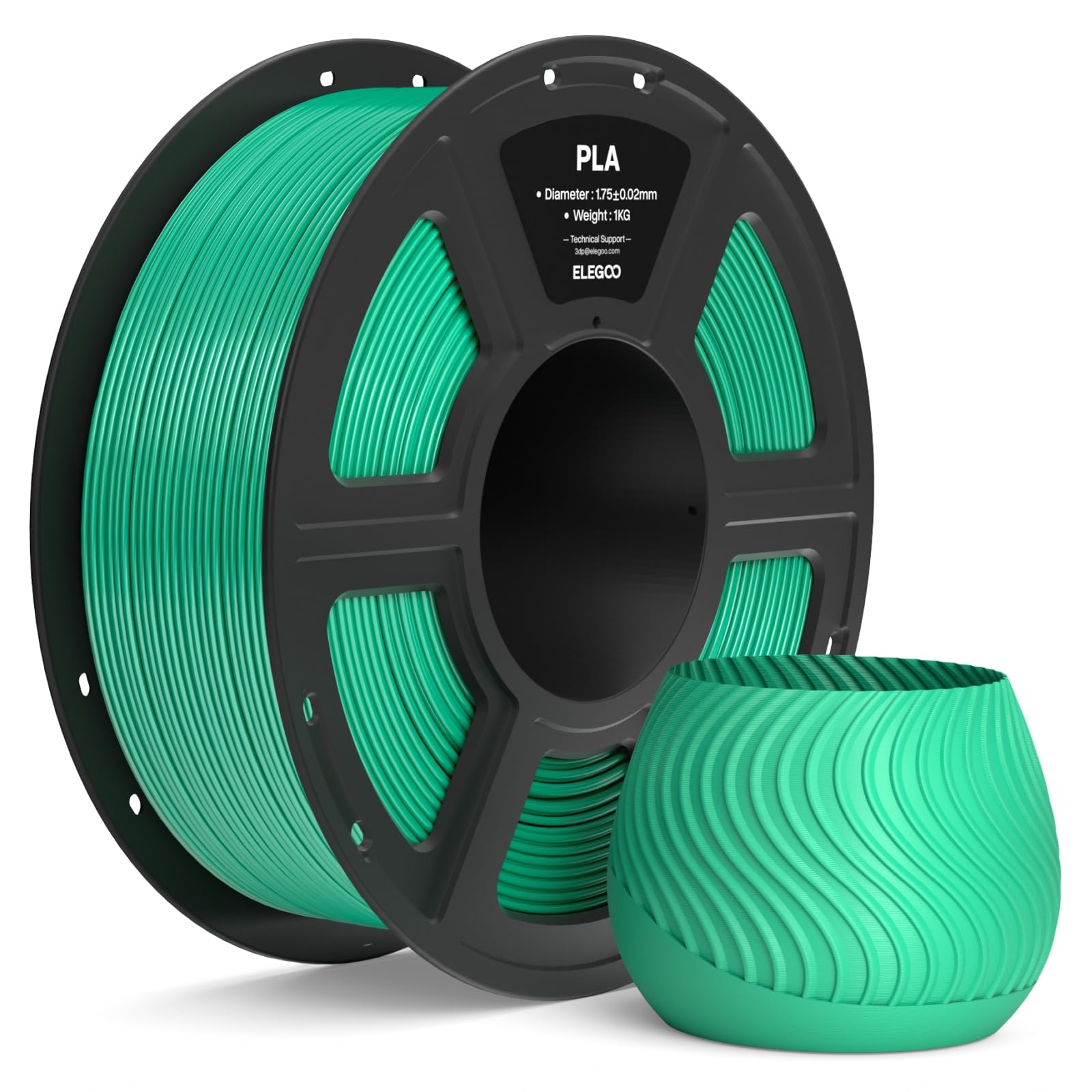 ELEGOO PLA Filament 1.75mm Sea Green 1KG, 3D Printer Filament Dimensional Accuracy +/- 0.02mm, 1kg Spool(2.2lbs) Fit Most FDM 3D Printers