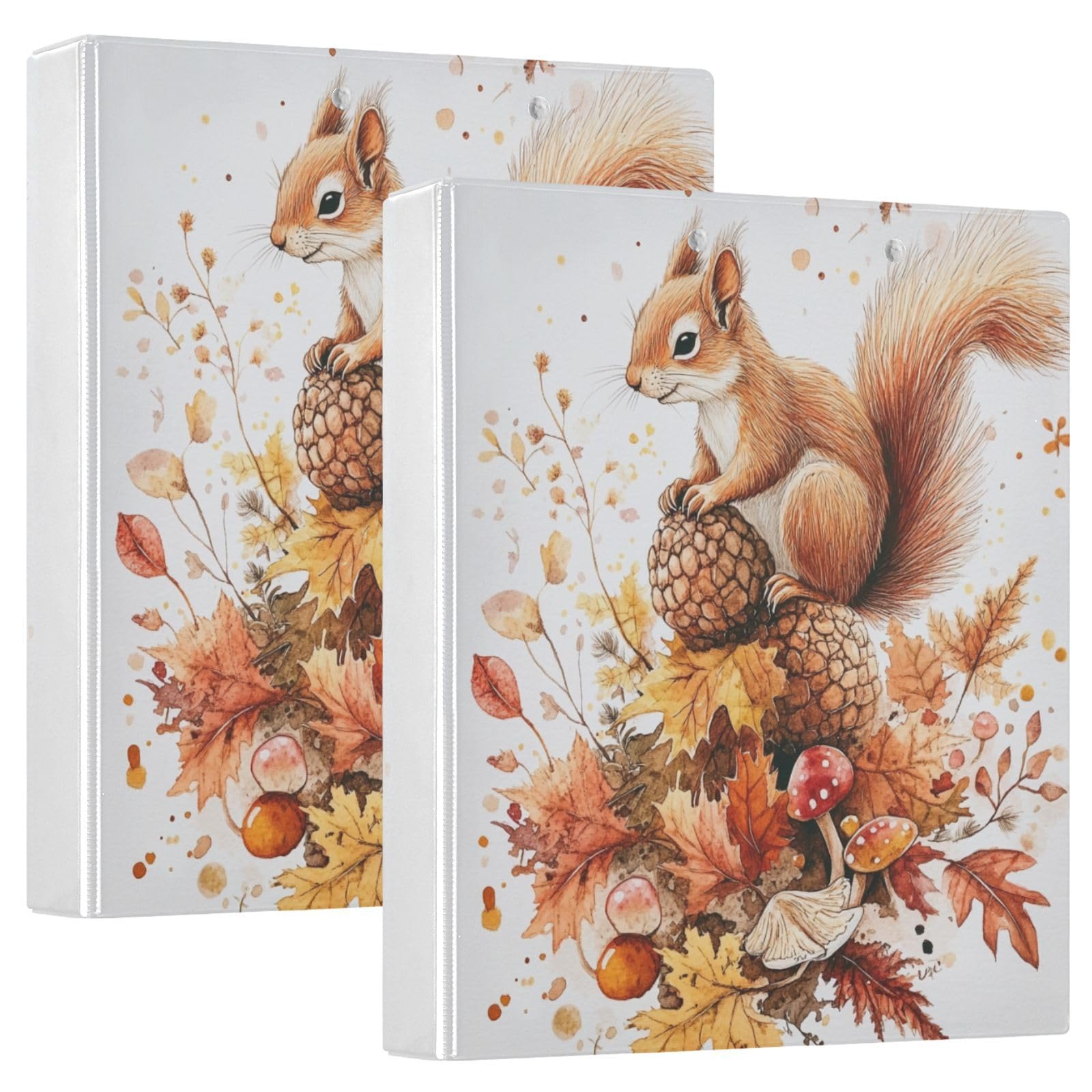Raccoglitore a 3 anelli con foglie autunnali arancioni e scoiattolo, 3,8 cm, decorativo, con portablocco e 3 tasche trasparenti, contiene 200 fogli di carta formato A4, impermeabile, per scuola, casa