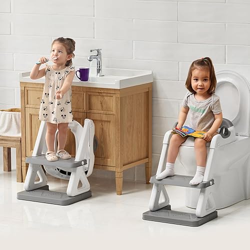 Miniatura 2 de Asiento de inodoro de entrenamiento para ir al baño con escalera para niños y niñas, inodoro de entrenamiento 2 en 1, protector contra salpicaduras,