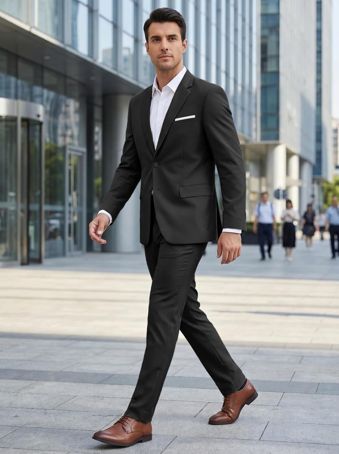 Mens 2 Piece Slim Fit Suit Two Button Formal Solid Suit Jacket Pants Set Wedding Work Prom Tuxedo Men