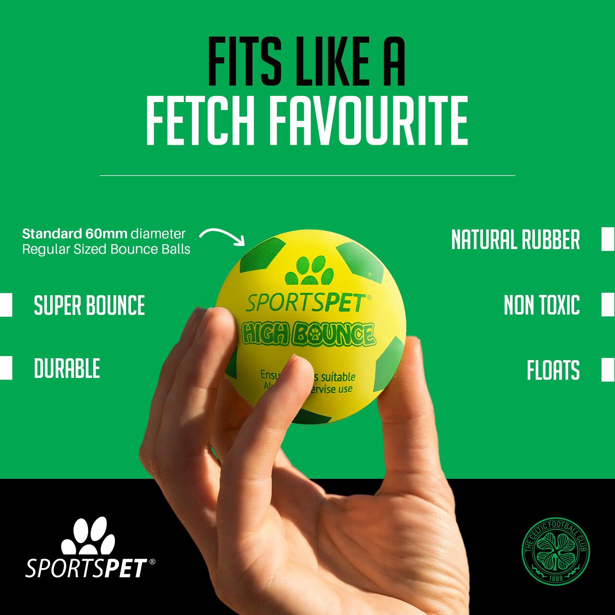 SPORTSPET x Celtic High Bounce Dog Balls, Green, White, 60mm - Image 3
