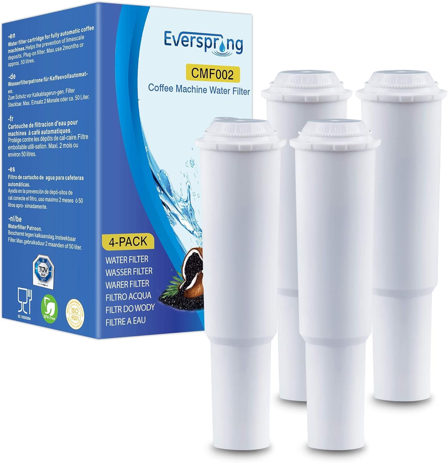 everspringTÜV SÜD Certified Coffee Filter Compatible with Jura Claris White 60209 68739 62911, Including Different Models from Nespresso 4 Pieces CMF002 (invoice available)