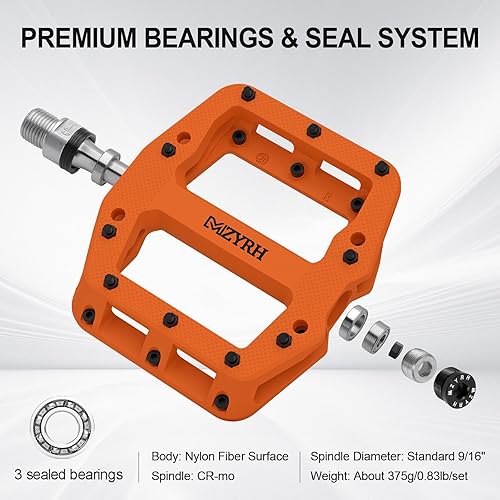 Miniatura 3 de MZYRH Pedales de bicicleta de montaña de 916 pulgadas, 3 rodamientos sellados, ligeros, antideslizantes, de fibra de nailon, pedales de plataforma